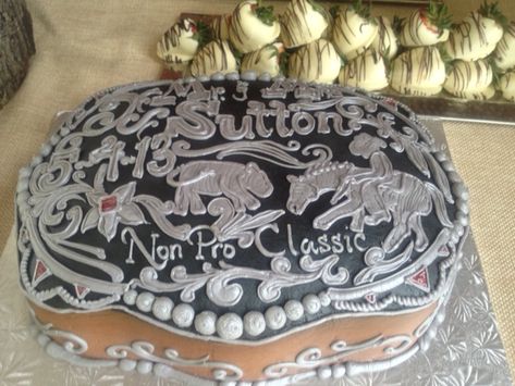 belt buckle sheet cake Belt Buckle Cake Ideas, Belt Buckle Cake, 16th Birthday Cake Ideas, Cowboy Birthday Cake, Buckle Cake, Rodeo Cake, Cowboy Birthday Cakes, Bake Sale Treats, Cowgirl Cakes