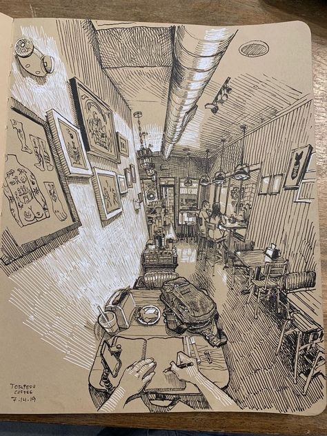 Perspective Sketch, Observational Drawing, Urban Sketch, Perspective Art, Architecture Drawing Art, Sketchbook Inspo, Perspective Drawing, Toned Paper, Arte Sketchbook