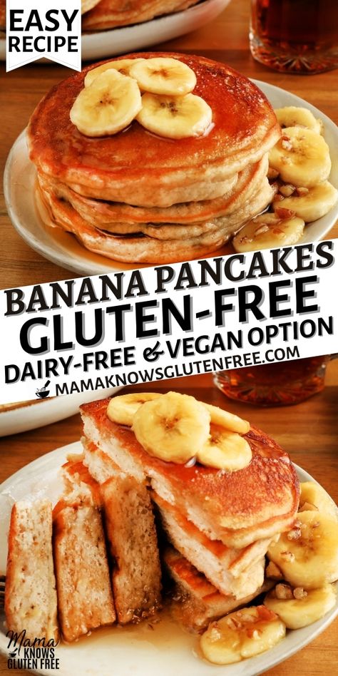 Gluten Free Dairy Free Pancakes, Fluffy Banana Pancakes, Gluten Free Banana Pancakes, Vegan Banana Pancakes, Dairy Free Pancakes, Banana Pancakes Recipe, Dairy Free Breakfasts, Gluten Free Pancakes, Gluten Free Banana