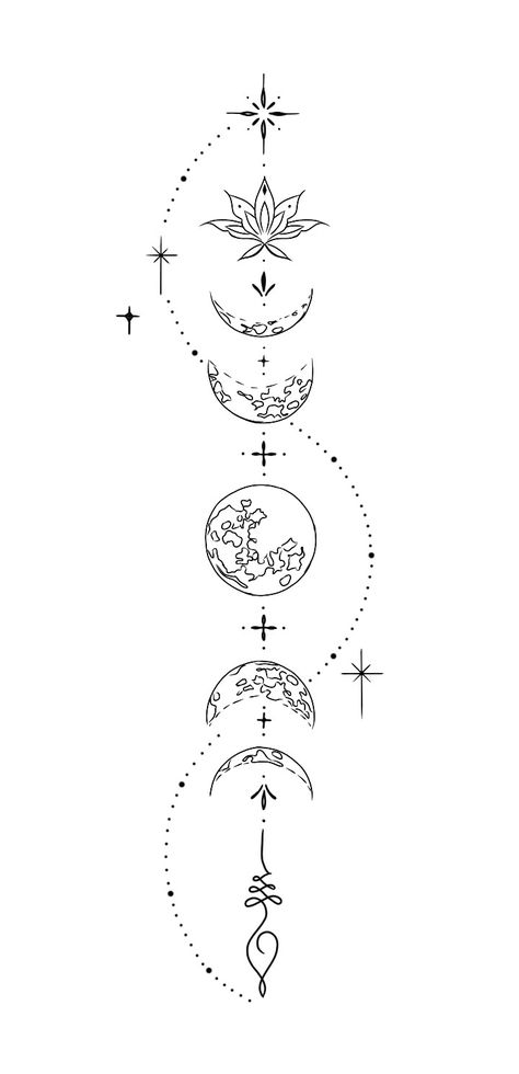 Tattoo Ideas Chakra, Moon Phases On Spine, Sternum Chakra Tattoo, 7 Chakras Spine Tattoo, Moon Phases Spine Tattoos For Women, Chakras Back Tattoo, Chakra Tattoo Spine, Chakra Spine Tattoo, 7 Chakras Tattoo