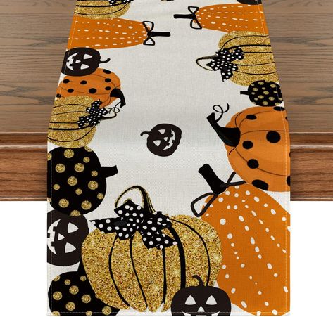 Artoid Mode Halloween Jack-O-Lantern Pumpkin Table Runner, Holiday Kitchen Dining Table Decoration for Indoor Outdoor Home Party Decor 13 x 72 Inch Décoration Table Halloween, Quilt Table Runners, Halloween Table Runner, Pumpkin Table Runner, Table Halloween, Halloween Table Runners, Quilt Table, Tafel Decor, Halloween Things