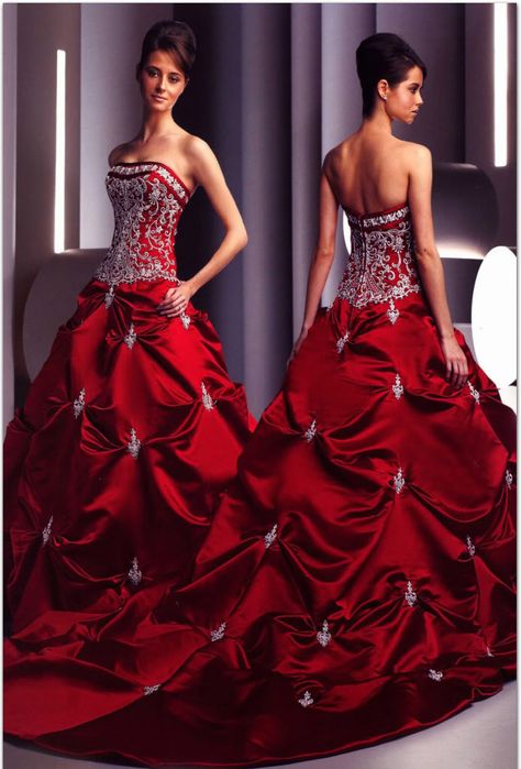 Red and Gold Wedding Dresses | It is a red wedding dress. This red wedding dresses was made with high ... Red Wedding Gowns, Wedding Gown A Line, Wedding Dresses Images, Red And White Weddings, Red Wedding Dress, Bridal Ball Gown, Red Wedding Dresses, Red Gown, Wedding Dresses Satin