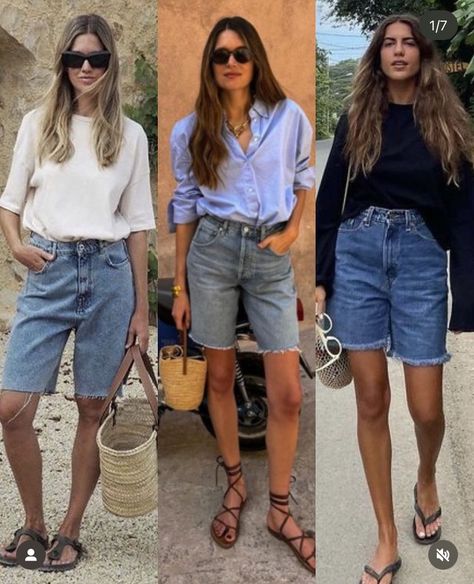 Denim Bermuda Shorts Outfit, Bermuda Shorts Outfit, Look Formal, Outfit Primavera, Outfit Mujer, Bermuda Jeans, Summer Beach Outfit, Wardrobe Edit, Quiet Luxury