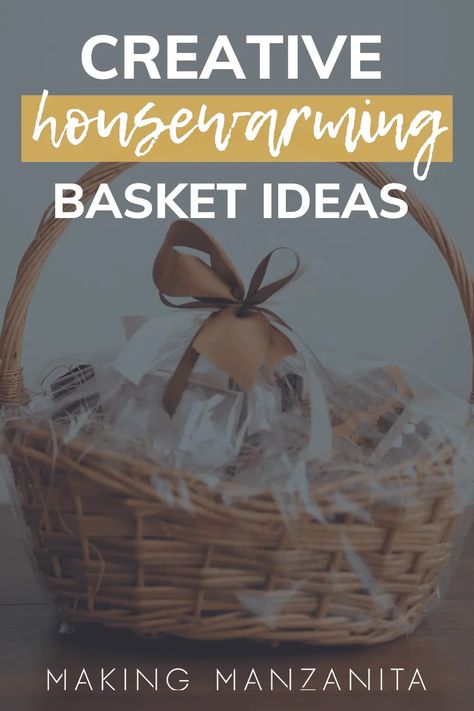 Need to buy a housewarming gift for new homeowners? Consider making a gift basket and get creative with a themed basket! Check out these housewarming basket ideas. Housewarming Basket Ideas, Traditional Housewarming Gifts, Kitchen Gift Baskets, Housewarming Basket, Food Gift Basket, Gift Ideas Creative, Teacher Gifts Christmas, Making A Gift Basket, Basket Gift Ideas