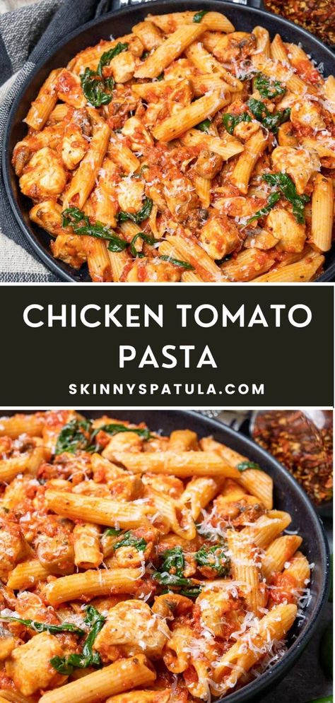 Chicken Tomato Pasta Chicken Pasta Recipes Tomato Sauce, Chicken And Tomato Recipes Healthy, Easy Dinner Recipes With Tomatoes, Chicken For Pasta, Creamy Chicken Tomato Pasta, Pasta With Grilled Chicken, Chicken Pasta With Tomato Sauce, Creamy Tomato Chicken Pasta Recipes, Creamy Tomato Pasta With Chicken