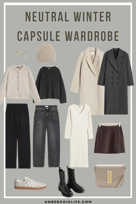 Winter Essentials Clothes Women 2024, Staple Winter Wardrobe Pieces, Winter Holiday Capsule Wardrobe, Capsule Wardrobe Winter Travel, Minimalistic Winter Outfits, Winter Packing Capsule, Capsule Wardrobe Outfits 2024, Winter Capsule 2024, Winter 2024 Capsule Wardrobe