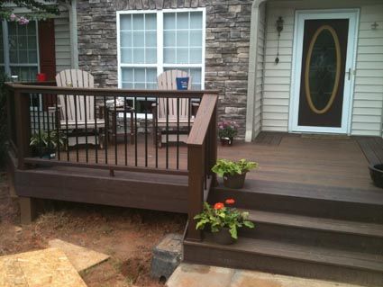 EXOVATIONS® Front Porch Addition Pictures - AFTER Photo Front Porch Ideas Uncovered, House With Front Deck, Front Porch Without Roof, Front Porch Deck Ideas, Front Deck Ideas, Uncovered Front Porch, Front Decks, Mexican Meatloaf, Front Porch Remodel