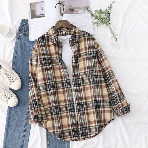 97af4fb322bb5c8973ade16764156beddesc54329228ri Formal Tops, Female Clothes, Winter Outwear, Oversized Flannel, Womens Blouses, Plaid Shirts, Tops Long Sleeve, Plaid Flannel Shirt, Long Blouse