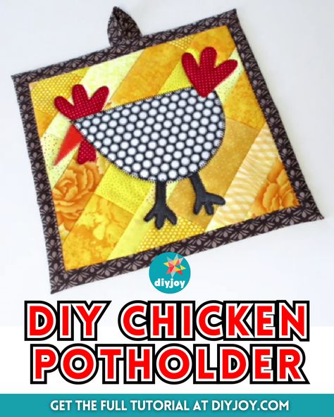 Pocket Crafts, Christmas Quilt Projects, Potholder Patterns Free, Fabric Crafts Ideas, Chicken Potholder, Potholder Tutorial, Use Fabric Scraps, Sewing Tutorials For Beginners, Sewing Machine Tips