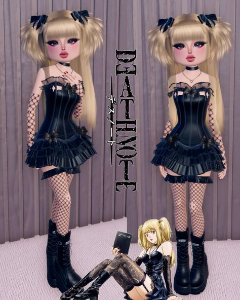 Misa Dti Outfit, My Style Dress To Impress, Dti Roblox Cosplay, Dti My Idol Outfit Ideas, My Idol Outfit, Cosplay Dti Outfit Ideas, Misa Amane Dress To Impress, Di Top Model, Musical Dti Outfits