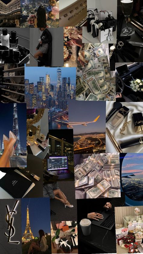 This pinis about business,money and how you should work hard to get to your goal. Rich Mindset Wallpaper Aesthetic, Life Goals Pictures Lifestyle Rich, Vision Board Wallpaper Money, Luxury Lifestyle Collage, 2025 Vision Board Collage, Money Aesthetic Collage, Dream Life Wallpaper, Success Collage, Rich Collage