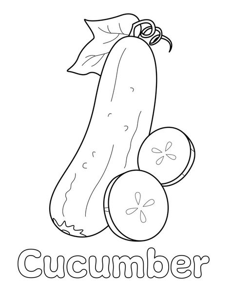 Cucumber Coloring Page from LittleBeeFamily.com Cucumber Coloring Page, Cucumber Activities For Preschool, Vegetable Drawing For Kids, Green Coloring Page, Cucumber Drawing, Vegetables Coloring Pages, Vegetables Drawing, Coloring Pages Activities, Green Activities