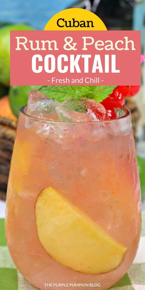 Peach Schnapps Drinks, Peach Cocktail Recipe, Peach Rum, Rum Drinks Recipes, Peach Cocktail, Peach Drinks, Rum Cocktail Recipes, Purple Pumpkin, Yummy Alcoholic Drinks