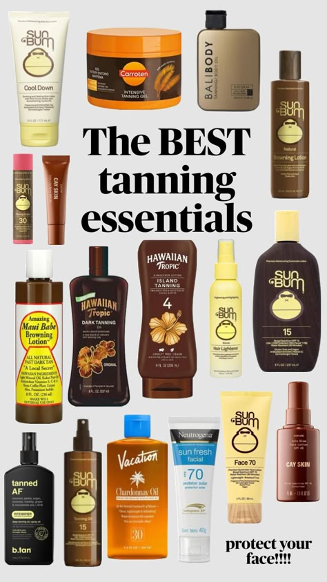 MUST HAVES for summer tanning<3 don’t forget to protect your face and use SPF so you don’t burn!!! #summer #tanning #essentials #wishlist #nature #vacation #beach #tan #sun #sunbum #aesthetic #preppy Tanning Schedule, Tan Routine, Tanning Goals, Tanning Essentials, Summer Bag Essentials, Get Tan, Tan Tips, How To Tan, Tanning Routine