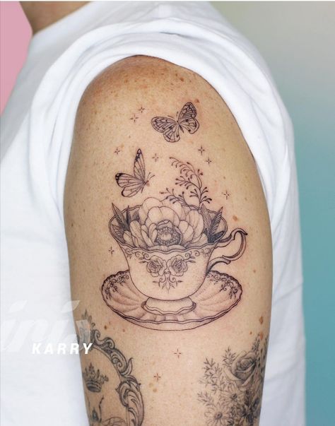 Not Everyone's Cup Of Tea Tattoo, Teacup Tattoo Vintage, Cup Of Tea Tattoo, Tea Tattoos, Tea Cup Tattoo, Teapot Tattoo, Tea Tattoo, Teacup Tattoo, Wrist Tattoo Cover Up