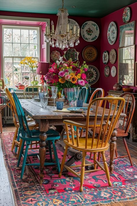 29 Maximalism Home Decor Ideas to Transform Your Space 16 Colorful Maximalist Home, Maximalist Dining Room, Maximalism Home, Plum Walls, Opulent Bedroom, Comfortable Sectional Sofa, Burgundy Walls, Bold Bedroom, Colorful Maximalist