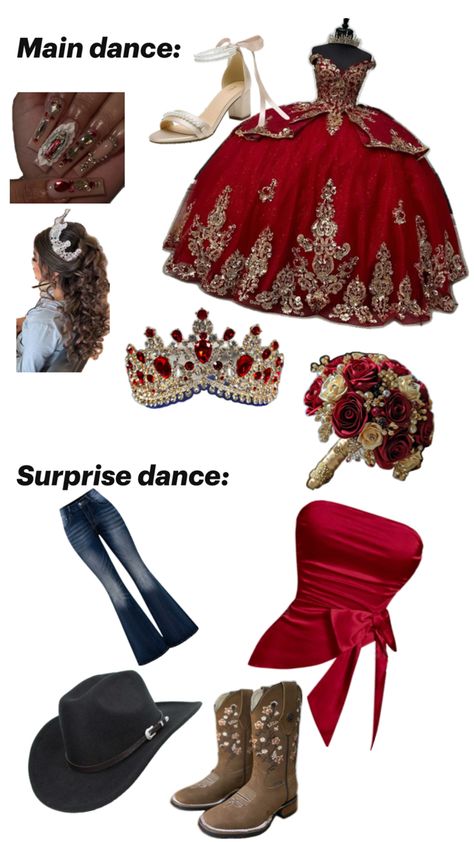 Red Quince Damas Outfits, Quinceanera Red Decorations, Chambelanes Outfits Quinceanera Burgundy, Outfits For Damas Quince, Hollywood Quince Theme, Chambalans Outfits Quince Purple, Suprise Dance Outfits Xv, Chambelanes Vaqueros Outfits Red, Chamberlain Outfits Quince