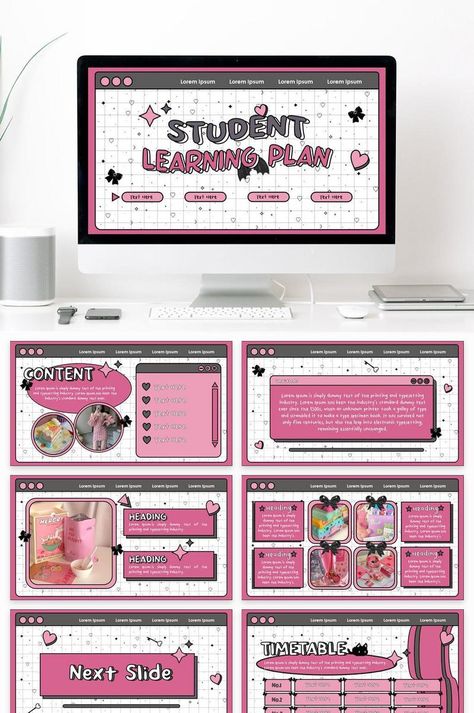 Cute Student Learning Plan Powerpoint Template Pink#pikbest#powerpoint Good Slide Presentation, All About Me Powerpoint Slide, Power Point Design Templates, Cute Powerpoint Templates Aesthetic, Pink Power Point Template, Research Powerpoint Template, Slide Templates Aesthetic, Research Powerpoint Presentation, About Me Powerpoint Slide