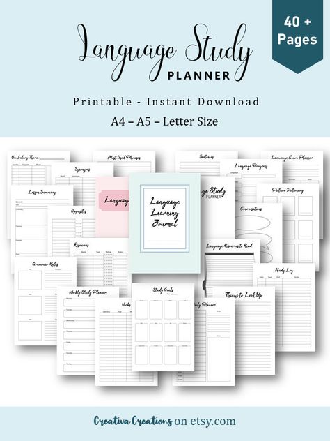 Studying Notebook, Language Study Planner, College Student Planner Printable, Ebooks Design, Language Learning Journal, Language Planner, Homeschool Student Planner, Best Printables, Reading Journal Printable