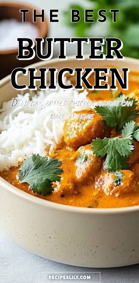 I can't wait to share this delicious butter chicken recipe with you! It's rich, creamy, and incredibly easy to make at home. Perfect served over fluffy rice, it's a dish that will impress your family and friends every time. Dive into a bowl of comfort and flavor! Butter Chicken Recipe Non Dairy, Butter Chicken Recipe Easy Healthy, Quick Butter Chicken Recipe, Chicken Tumeric Recipe, Dutch Oven Butter Chicken, Mild Butter Chicken Recipe, Butter Chicken Soup Recipe, Best Butter Chicken Recipe Indian, Simple Butter Chicken Recipe