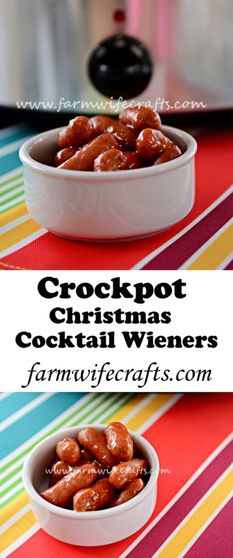 Crockpot Christmas Cocktail Wieners - The Farmwife Crafts Crock Pot Potluck, Cocktail Weiners, Cocktail Wieners, Bacon Appetizer, Recipes With Friends, Cocktail Weenies, Gooseberry Patch Cookbooks, Crockpot Christmas, Christmas With Friends