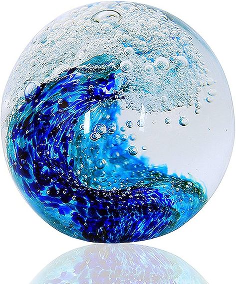 Hand Blown Glass Figurines Ball Ocean Waves,Office Paperweight Glass for Desk,Home Decor Collectible,Aquarium Decor,Office Decor Ocean Lovers : Amazon.co.uk: Stationery & Office Supplies Scorpio Gifts, Beach House Furniture, Desk Gifts, Ocean Aesthetic, Aquarium Decor, Crystal Figurines, Color Glaze, Glass Figurines, Bubble Glass