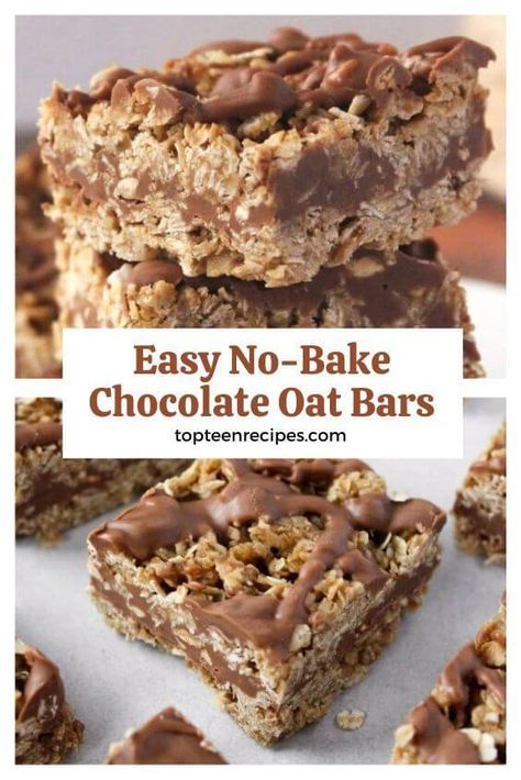 Easy No-Bake Chocolate Oat Bars - Top Recipes Oat Bars Recipe, Chocolate Oat Bars, Oat Bar Recipes, Oatmeal Bars Recipes, Oatmeal Chocolate Chip Bars, Oatmeal Squares, Chocolate Oatmeal Bars, No Bake Oatmeal Bars, Chocolate Chip Bars