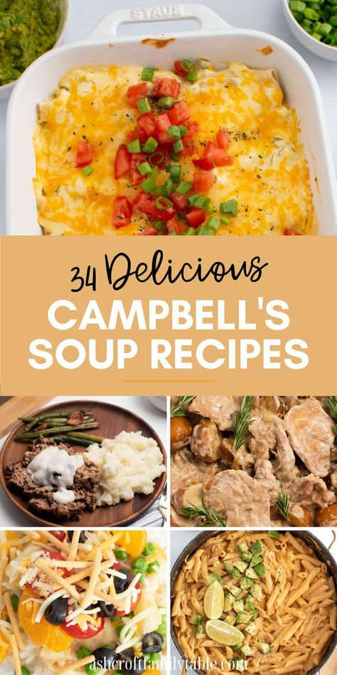 34 hearty and comforting Campbell's soup recipes. Campbell Soup Recipes Dinners Simple, Recipes With Canned Soup, Campbells Chicken Soup Recipes, Chicken And Campbell Soup Recipes, Easy Campbells Soup Recipes, Recipes Using Campbells Soup, Campbells Chicken Casserole, Campbell's Recipes, Cambles Soup Recipes