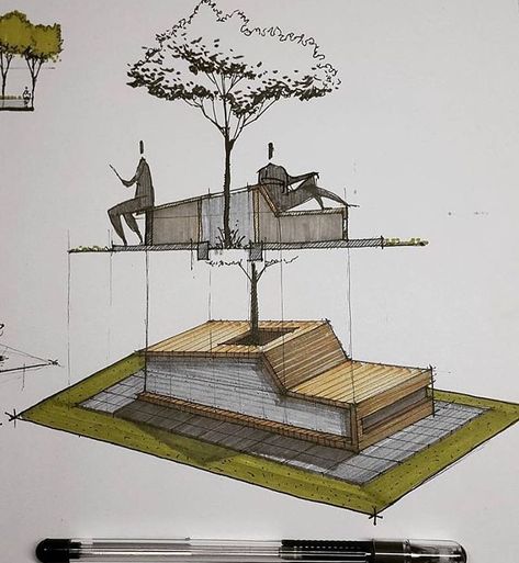 Residential Architecture Facades, Perspective Architecture, Arch Sketch, Urban Furniture Design, Landscape Design Drawings, Architecture Sketches, Landscape Architecture Drawing, Urban Landscape Design, Plans Architecture