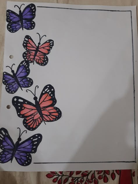 Butterfly Border Design For Project, Copy Front Page Decoration, Butterfly Front Page Design, Paper Boder Degin Simple, Border Design For Biology, Butterfly Border Designs For Projects, Side Border Design For Project Aesthetic, Copy Decoration Ideas School, Copy Cover Decoration Ideas