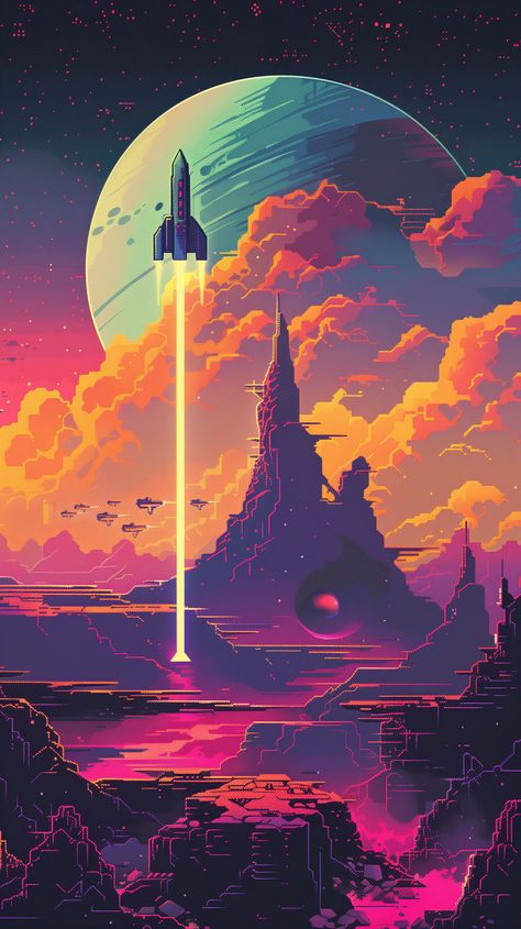 Pixel Art Inspired SciFi Wallpapers 👉 Click the image/link to download for free in high quality 🖥️Subscribe for Daily Free Wallpapers at Coolnerdstuff.com #pixelartwallpaper #pixelart #wallpaper4k Pixel Art Wallpaper 4k, Wallpaper Pixel, Pixel Art Wallpaper, Art Generator, Wallpaper 4k, Free Wallpaper, Comfy Cozy, Retro Vibe, Mobile Wallpaper