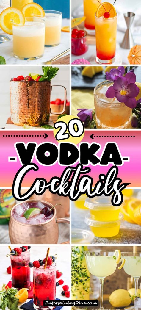 20 Vodka Cocktails | Cocktails Mixed Drinks Alcoholic With Vodka, Fun Cocktails With Vodka, Simple Mixed Drinks With Vodka, Yummy Vodka Cocktails, Fun Vodka Cocktails, Drinks With Titos Vodka, Mixed Vodka Drinks, Fun Vodka Drinks, Vodka Cocktails Summer