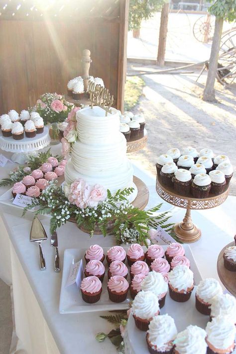 Cupcake Wedding Table Display, Simple Cupcake Wedding Display, Bridal Shower Cupcake Table, Wedding Cake Table Set Up With Cupcakes, Wedding Reception Cupcake Table, Wedding Cakes Table Ideas, Wedding Cakes And Cupcakes Display, Wedding Cake Table Cupcakes, Cupcake Setup Display Wedding