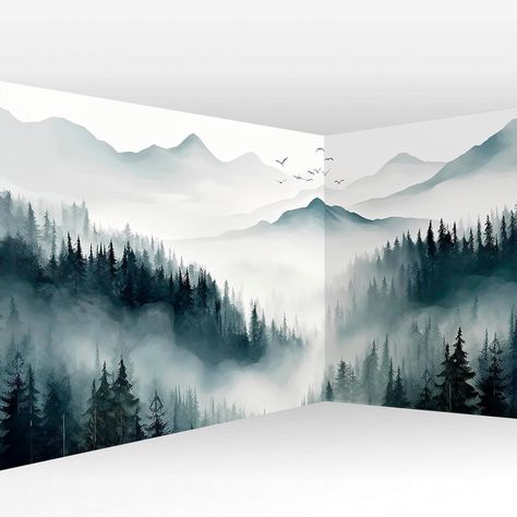 Amazon.com: artgeist Wall Mural Peel and Stick Landscape 212x98 in - XXL Self-Adhesive Corner Wallpaper Removable Large Sticker Foil Angle Wallpaper Wall Decor Print Lake Mountains Forest c-B-0470-a-a : Tools & Home Improvement House Wall Mural Ideas, Home Murals Ideas, Corner Mural, Forest Wall Painting, Mountain Painting Wall, Corner Wallpaper, Wall Murals Painted Diy, Reading Lounge, Wall Scenery