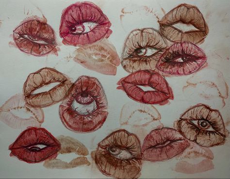 #art #drawing #draw #drawingideas #lipstick #lips Lipstick Eyes Art, Lipstick Eyeball Drawing, Lipstick Drawing Ideas, Lips With Eyeball Drawing, Lips And Eyes Drawing, Lipstick Kiss Eye Drawing, Lip Print Drawing, Eye Lips Drawing, Painting Lips Art