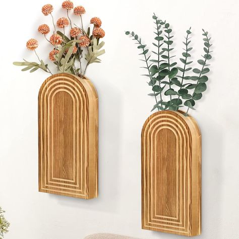 PRICES MAY VARY. 【Create a Striking Display with 2 Wooden Wall Planters】Our wall planters for indoor plants have a simple and elegant appearance, with exquisite hand-made carvings, each wall planter will add personality to any space with a perfect balance of modern, minimalistic, bohemian, and farmhouse styles. Perfect for decorating your living room, bedroom, dining room, entryway, office and more, the hanging planter can be used to display your favorite plants or flowers, or just as a stand-al Blank Wall Decoration, Small Plant Wall, Minimal Wall Decor Living Room, Decor Themes Home, Vines Wall Decor, Entry Way Plants Indoor, What To Put On An Empty Wall, Bathroom Fake Plants, Decor Wall In Living Room