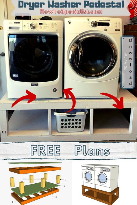 How To Build A Stand For Washer And Dryer, Platform Under Washer And Dryer, Diy Riser For Washer And Dryer, Diy Stand For Washer And Dryer, Pallet Washer And Dryer Pedestal, Built In Pedestal Washer And Dryer, Split Level Laundry Room, Washer Dryer Platform Diy, Raise Washer And Dryer Diy