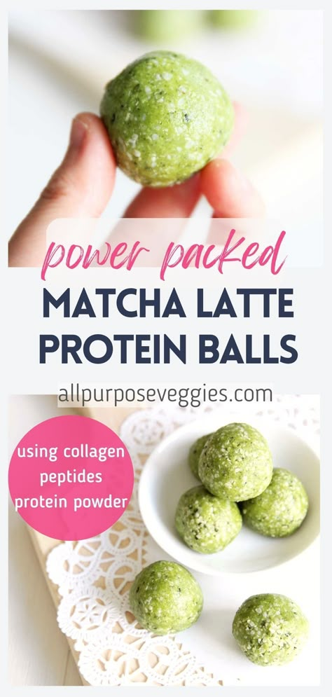 Nutty, earthy and sweet, these power-packed Matcha Latte Protein Balls were inspired by my favorite hot drink! You’ll love the flavor of matcha and the depth of flavor that comes from dry milk powder, as well as the buttery smooth mouthfeel of the hemp seeds in every bite. And it’s so easy to make! This recipe only require 7 ingredients – and just 5 minutes of your time. #proteinballs #energyballs #blissballs #collagenpeptides #matcha #healthysnacks Hemp Seeds Smoothie, Matcha Power Balls, Matcha Protein Powder Recipes, Matcha Balls Energy Bites, Matcha Protein Balls, Matcha Bites, Matcha Balls, Matcha Powder Recipes, Matcha Energy Bites