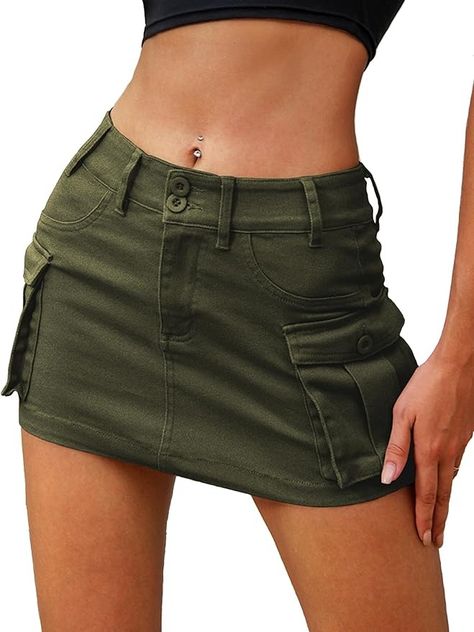 Amazon.com: ELLEVEN Mini Cargo Skirts for Women High Stretchy, Low Waist Y2k Skirt Button Cute Denim Bodycon Jean Skirt with Pocket Arm Green Medium : Clothing, Shoes & Jewelry In The Heights Outfits, Cute Denim Skirt, Cargo Skirts, Mini Skirt Cute, Non Existent, Y2k Mini Skirt, Y2k Skirt, Green Mini Skirt, My Quote