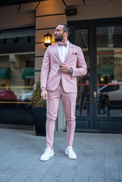 Elevate your style with Our Pink Panache Tuxedo, where boldness meets sophistication in every stitch. Make a statement that's as vibrant as your personality and as sharp as your look. Because confidence is your best accessory. For more Exciting and Premium Products follow the link in the bio #HolloMen #Shopnow #Mensfashion #Menstyle #PinkPanache #BoldElegance #MomentsOfDistinction #DareToBeDifferent Pink And Beige Outfit Men, Pink Tuxedo, 2025 Spring, Pink Plain, Slim Fit Tuxedo, Suit Material, Pink Suit, Tuxedo Suit, Peak Lapel