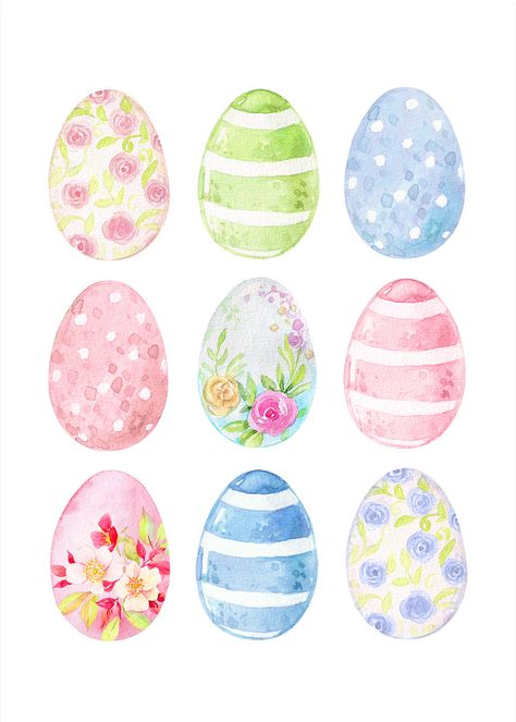 Free Printable Easter Egg Sampler - The Cottage Market Watercolor Easter Eggs, Easter Egg Printable, Creative Easter Eggs, Easter Crafts For Adults, Easter Wall Decor, Easter Wood Crafts, Easter Egg Art, Cute Bunnies, Cottage Market