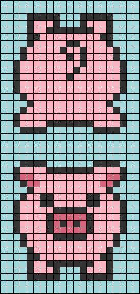 Pig Grid Pattern, Farm Animal Pixel Art, Alpha Bead Pattern, Pig Cross Stitch Patterns, Pig Alpha Pattern, Pig Perler Bead Patterns, Pixel Art Pattern Funny, Pig Perler Beads, Animal Bead Patterns