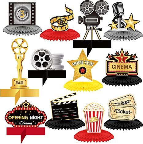 Hollywood Homecoming, Movie Night Party Decorations, Night Party Decorations, Hollywood Decorations, Movie Party Decorations, Ticket Cinema, Hollywood Theme Classroom, Honeycomb Table, Honeycomb Centerpiece