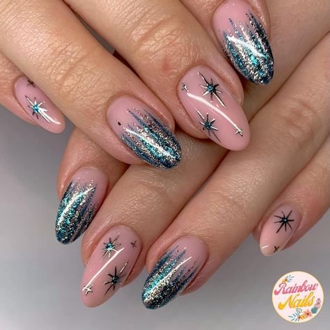 Blue Rainbow Nails, Nails March, Nye Nails, New Years Nail Designs, New Years Eve Nails, January Nails, Cute Gel Nails, Rainbow Nails, Festival Nails