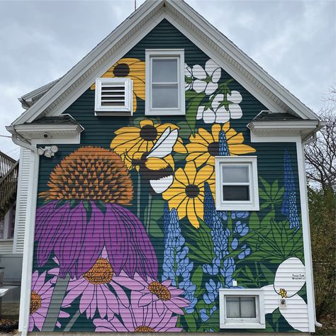 Side Of House Mural, Building Mural Art, Mural On Siding, House Murals Exterior, Mural On Shed, Shed Murals Outdoor, Shed Mural, Barn Mural, Garage Door Mural