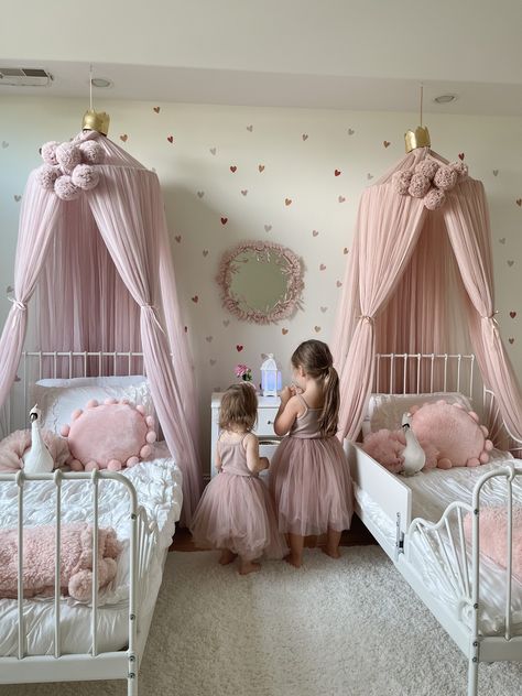 Two Girl Room Ideas, Two Toddler Girls Bedroom Ideas, Shared Room Girls Sisters, Two Girls Sharing A Room Ideas, Twin Toddler Girl Bedroom, Toddler And Baby Girl Shared Room, Two Girls Bedroom Designs, Sister Bedroom Ideas Toddler, Toddler Sisters Bedroom Ideas