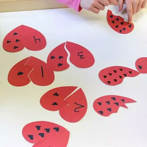 Preschool Heart Shape Activities, Preschool Valentines Math Activities, Montessori February Activities, Heart Activity For Preschool, Heart Toddler Activities, Valentine’s Day Activities For Preschoolers, February Curriculum Preschool, Valentine’s Day Math Activities, Heart Shape Activities For Preschool