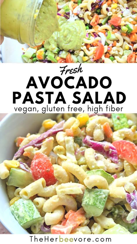 Avocado Macaroni Salad, Pasta Salad Recipes With Avocado, Pasta Salad Avocado, Avocado Noodles Recipes, High Fiber Pasta Salad, Healthy Avocado Pasta, Avacodo With Pasta Salad, Avacodo With Pasta, High Protein Vegetarian Pasta Salad