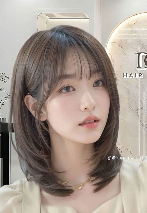 Asian Hairstyles Women Short, Korean Full Bangs, Haircut For Square Face Shape For Women, Airy Bangs Korean, Best Hairstyles For Square Face, Cornrow Hairstyles Men, Short Haircut Asian, Hairstyles For Rainy Days, Short Haircuts With Curtain Bangs