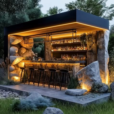 Exterior Pergola, Modern Outdoor Bar, Backyard Bars, Seaside Design, Mini Cafeteria, Stone Backyard, Kitchen Outside, Luxury Pools Backyard, Outdoor Landscape Design